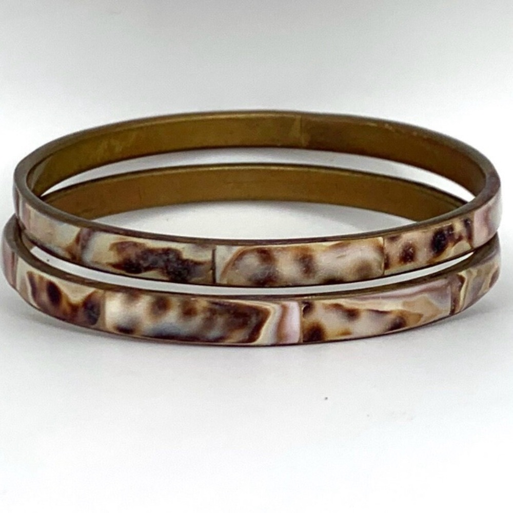 Conch Shell Inlay Pair of Bangle Bracelets 2.6” inside diameter